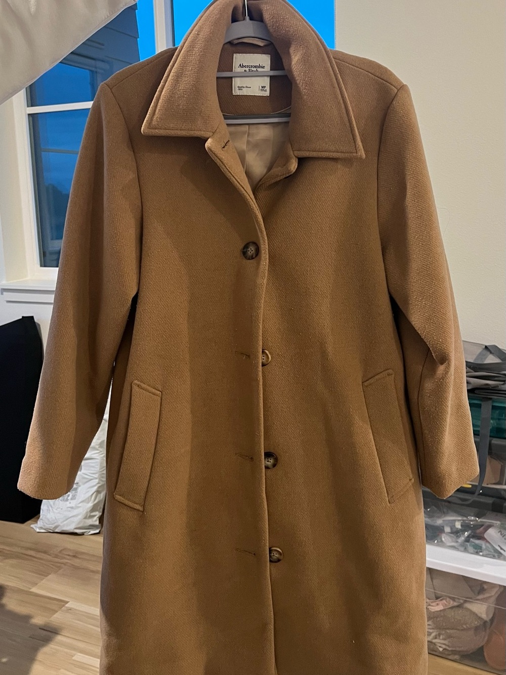 Abercrombie & Fitch Women's Camel Single-Breasted Wool Coat